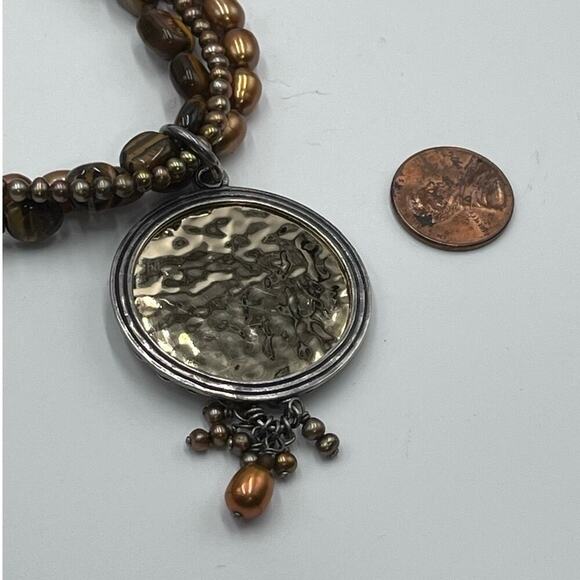 SILPADA Tiger's Eye Bronze Pearl Sterling Silver Necklace N1838 Strand
Disk - Picture 15 of 16